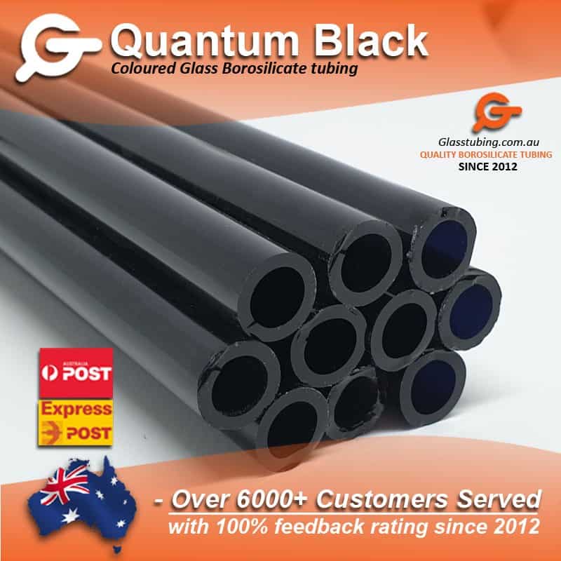 Quantum Black borosilicate glass tubes, perfect for specialized glass tubing and pipe applications, from Glasstubing.com.au.