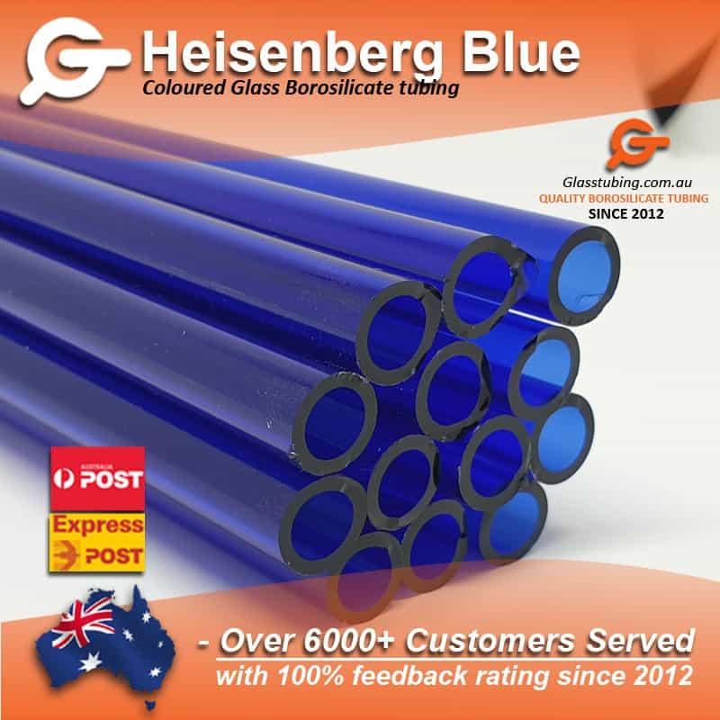 Heisenberg Blue borosilicate glass tubes, ideal for high-quality, durable glass tubing and pipes, from Glasstubing.com.au.