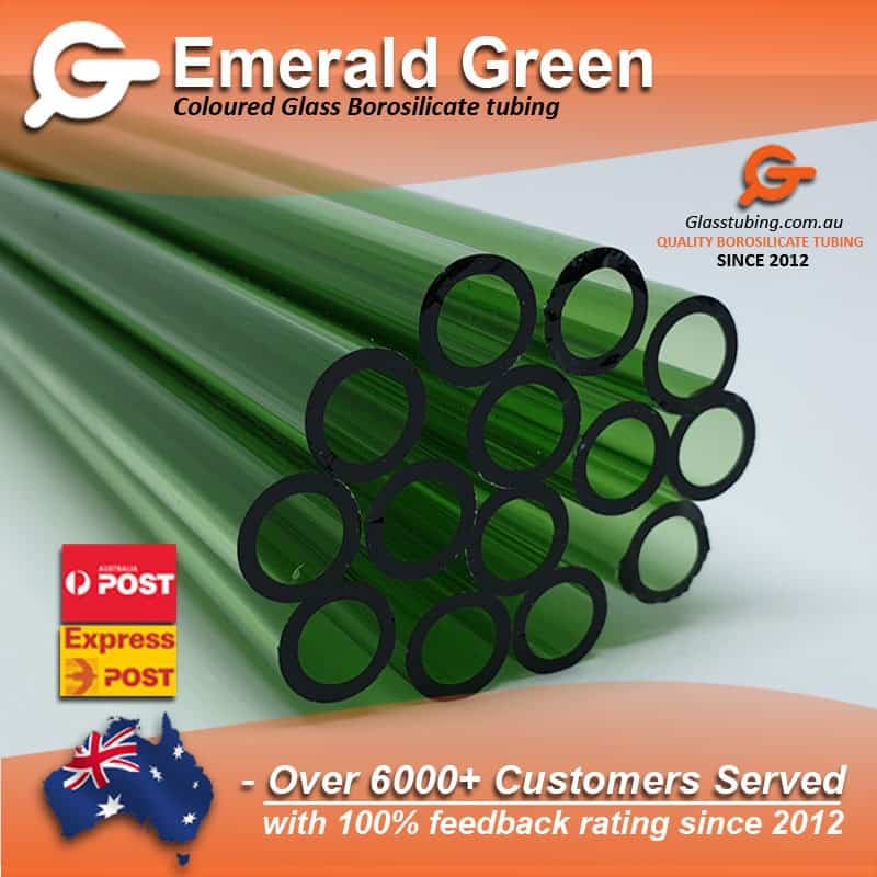 "Emerald Green borosilicate glass tubes, designed for premium glass tubing and pipes, showcased by Glasstubing.com.au.