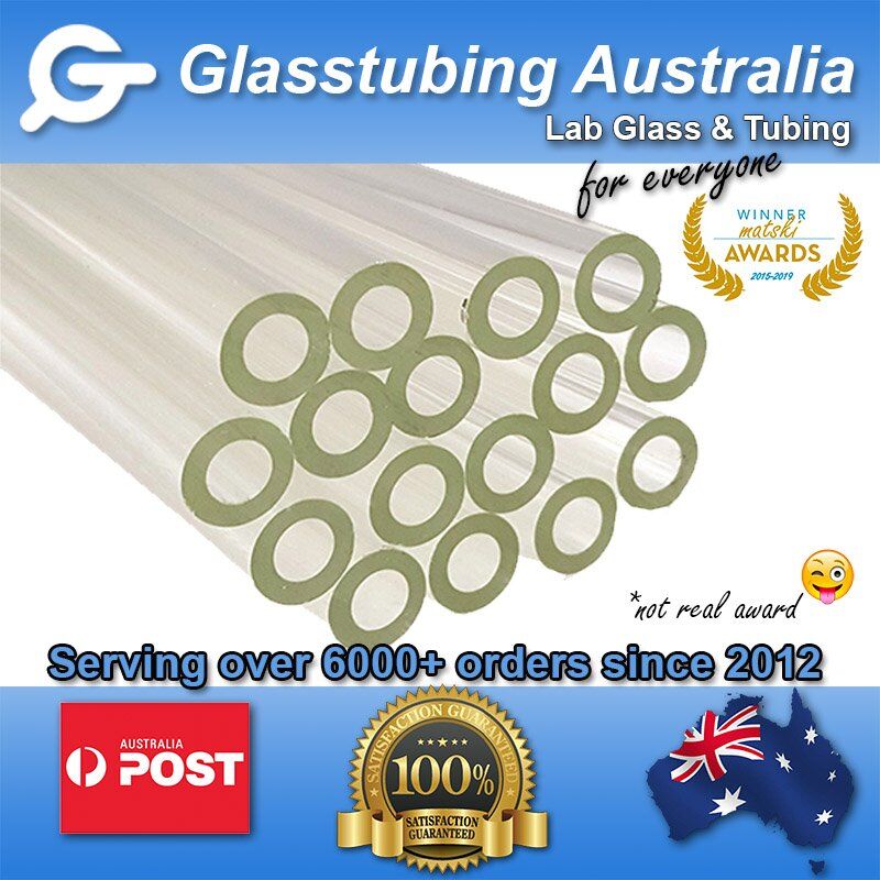 Stack of clear borosilicate 3.3 glass tubing with 12mm outer diameter and 2.2mm thickness, ready for express delivery in Australia.